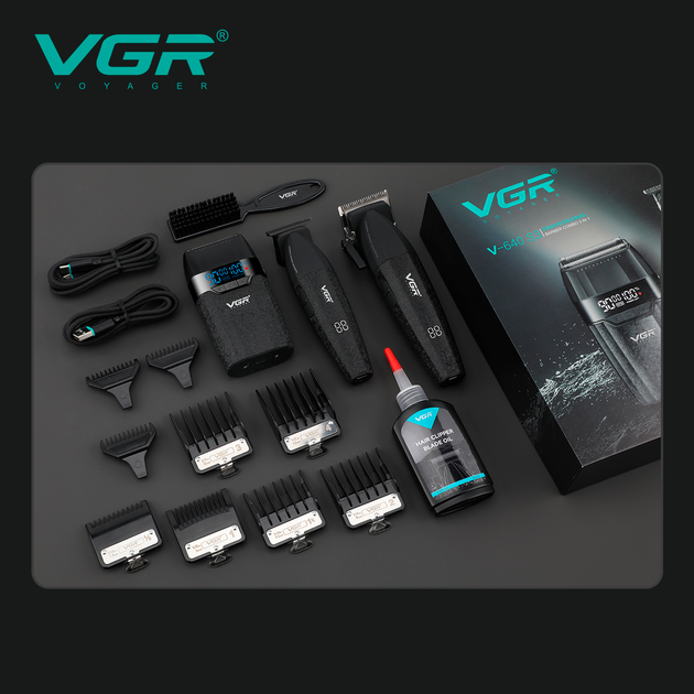 Комплект VGR 3 в 1 V-640 S3 BLACK, машинка для стрижки, триммер и электробритва шейвер - Фото 6 Комплект VGR 3 в 1 V-640 S3 BLACK, машинка для стрижки, триммер и электробритва шейвер - изображение 6