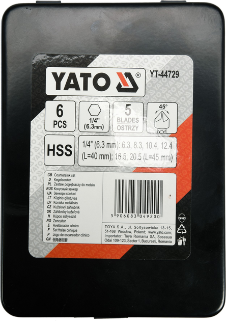 Zestaw stożkowych wierteł do metalu YATO HEX-1/4" 6,3-20,5 mm 6 szt. (YT-44729) - obraz 3