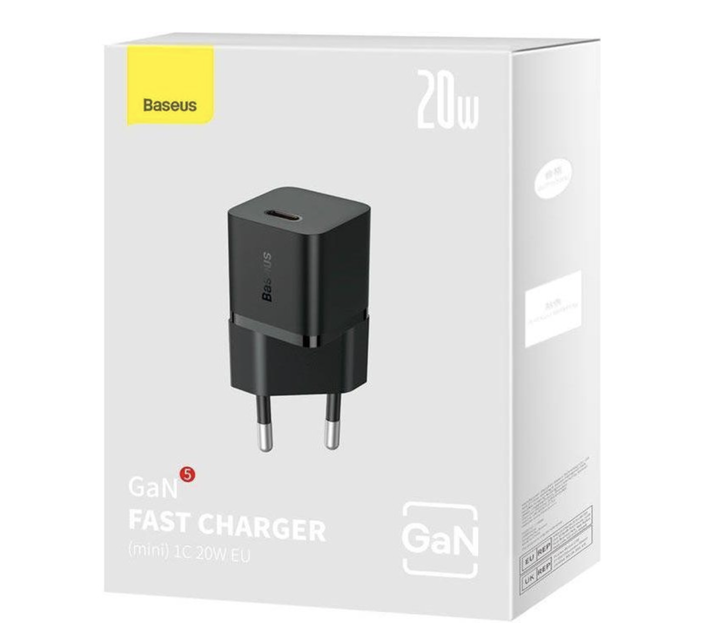 Сетевое зарядное устройство Baseus GaN5 Fast Charger (mini) 1C 20W Black (CCGN050101) - Фото 2 Сетевое зарядное устройство Baseus GaN5 Fast Charger (mini) 1C 20W Black (CCGN050101) - изображение 2