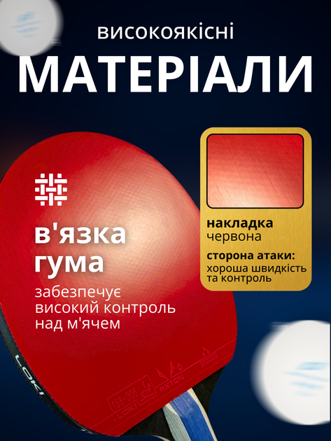 Ракетка для настольного тенниса пинг понга 7* звёзд в чехле атакующая с высоким контролем силы скорости карбоновая настольная теннисная профессиональная липкая 7 слойная для игры любителя начинающих взрослых понговая Loki K7 star Pro ТБ78RL1 - изображение 3