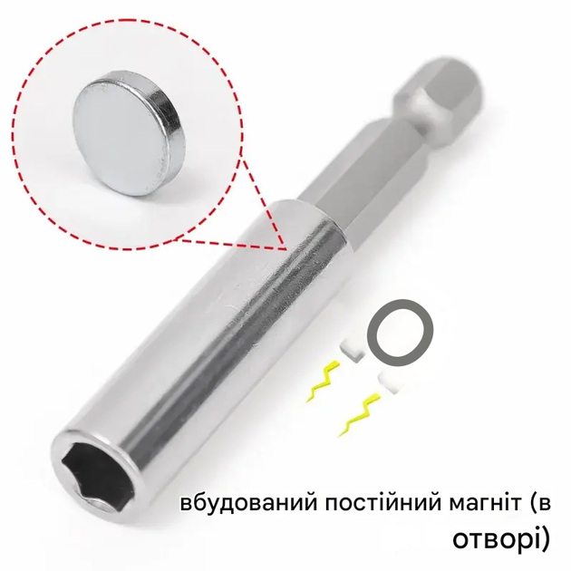 Магнітний тримач для біт 60 мм 1/4" - зображення 2