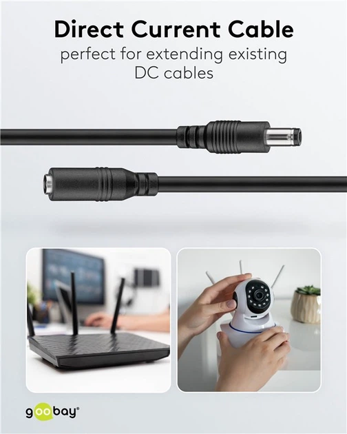 Кабель живлення-подовжувач Goobay Jack DC M/F 1.5m 5.5x2.5mm AWG20 140W 5A Cu чорний(75.07.6672) - Фото 5 Кабель живлення-подовжувач Goobay Jack DC M/F 1.5m 5.5x2.5mm AWG20 140W 5A Cu чорний(75.07.6672) - изображение 5
