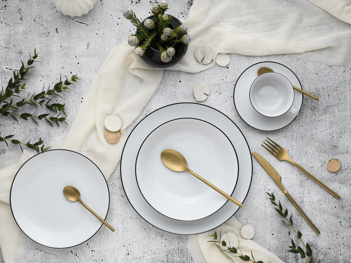 Набор столовой посуды CreaTable Luna Black Line из 30 предметов на 6 персон фарфор белый - изображение 3