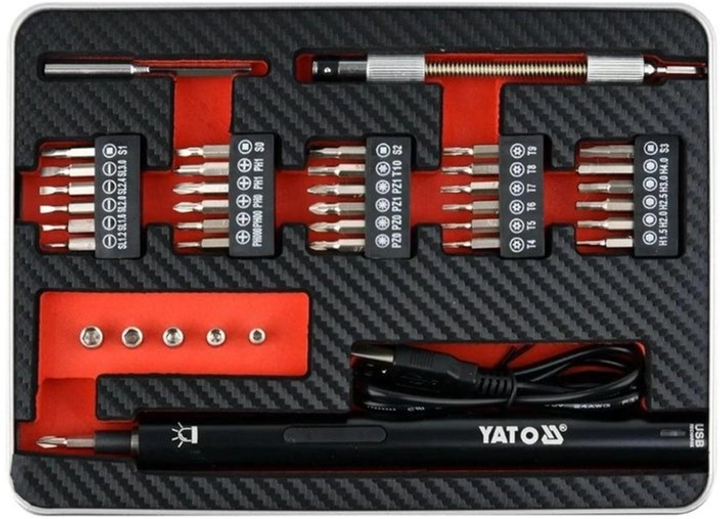 Викрутка акумул. з набором біт YATO Li-Ion 3.6 В 450 мАгод LED-підсвітка HEX-1/4" CrV 39 шт. + кейс (YT-27930) - зображення 4