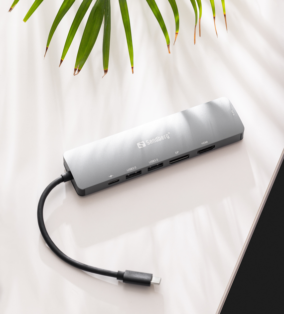 USB-хаб Sandberg 136-43 USB-C 6-in-1 PD 100W 8K DisplayDock (5705730136436) - зображення 4