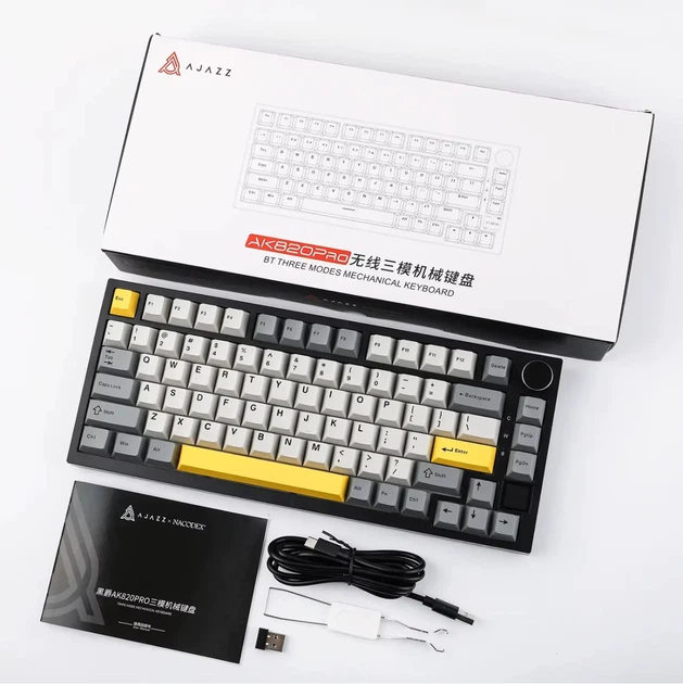 Клавіатура бездротова AJAZZ AK820 PRO 75% Gift Switch Grey - Фото 2 Клавіатура бездротова AJAZZ AK820 PRO 75% Gift Switch Grey - изображение 2