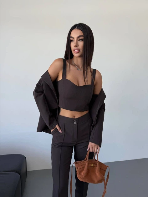 Жіночий класичний костюм трійка (піджак+топ+брюки) Uaclothes 44-46 Коричневий (like34248-146561357) - Фото 3 Жіночий класичний костюм трійка (піджак+топ+брюки) Uaclothes 44-46 Коричневий (like34248-146561357) - изображение 3