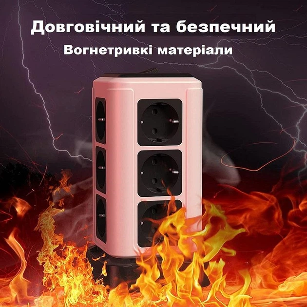 Мережевий фільтр із захистом Toperek на 12 розеток з USB та Type-C вертикальний 5 метрів білий (005617) - зображення 5