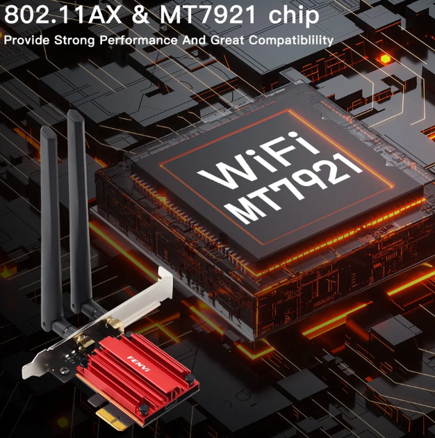 Беспроводная WiFi-карта FENVI 7921 WiFi 6 PCIe 1800 BT5.2 802.11AX адаптер двухдиапазонный 2,4 ГГц/5 ГГц - изображение 3