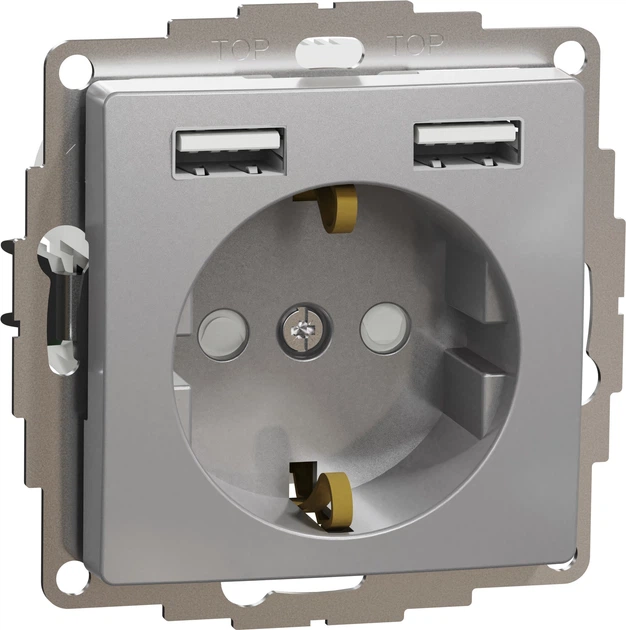 Розетка Schneider Electric Sedna Design з заземленням + 2 USB тип А Алюміній SDD113052 - Фото 1 Розетка Schneider Electric Sedna Design з заземленням + 2 USB тип А Алюміній SDD113052 - изображение 1