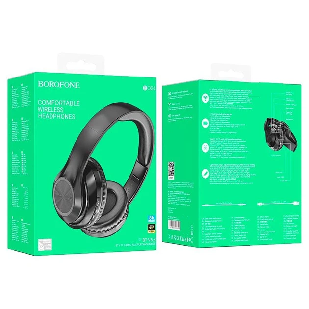 Беспроводные Bluetooth наушники с микрофоном BOROFONE BO24 BT5.3. 200mAh, AUX, до 6 часов работы, TF-карта памяти Black - изображение 4