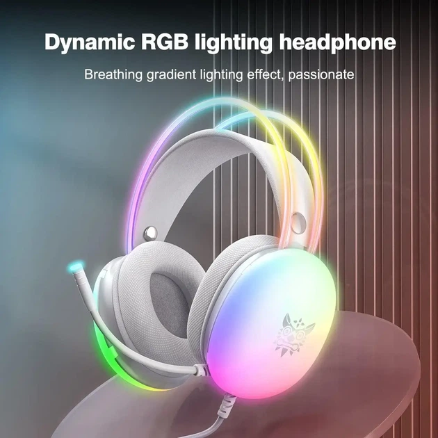 Ігрові навушники ONIKUMA X25 RGB White | 50 мм | 3D Stereo | Мікрофон з шумозаглушенням | USB + 3.5 мм - Фото 3 Ігрові навушники ONIKUMA X25 RGB White | 50 мм | 3D Stereo | Мікрофон з шумозаглушенням | USB + 3.5 мм - зображення 3