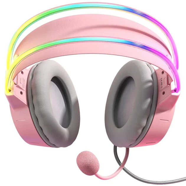 Геймерські навушники ONIKUMA X15 PRO RGB, 50 мм, знімний мікрофон, 3.5 мм, рожеві | Для PC, PS5, Xbox - зображення 5