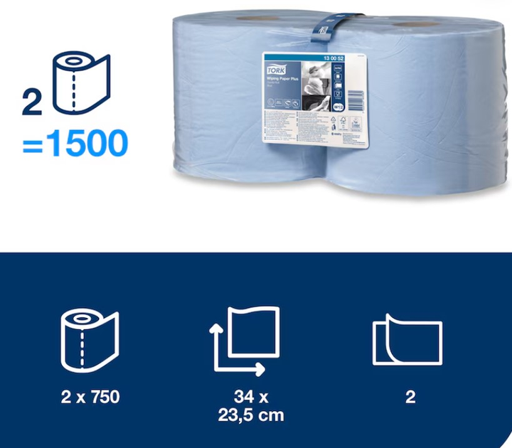 Czyściwo papierowe Tork Plus W1/2 Niebieskie (TORK130052) - obraz 3