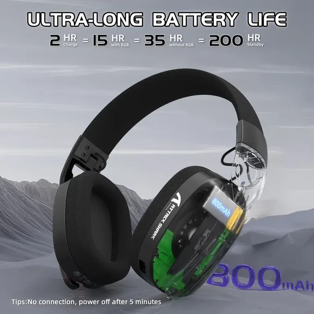 Беспроводные игровые наушники Attack Shark L90 Tri-Mode с микрофоном (Белые, BT/2.4G/AUX, 40 мм) - изображение 3