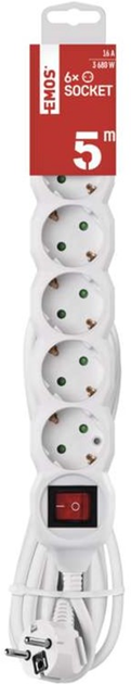 Przedłużacz sieciowy Emos P1625R 6 gniazd 5 m z wyłącznikiem 16 A 1.5 mm² (P1625R) - obraz 2