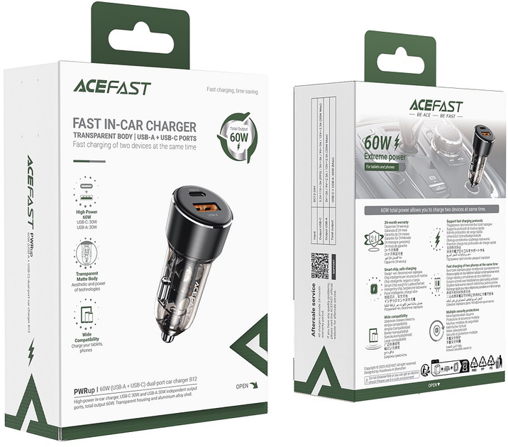 Ładowarka samochodowa Acefast B12 60W USB-A+USB-C dual-port car charger Black (6974316282914) - obraz 6