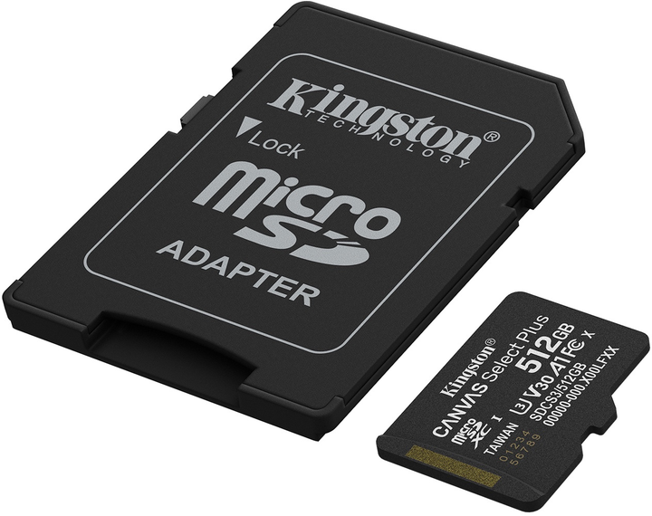 Карта пам'яті Kingston Canvas Select Plus Gen3 microSDXC 512GB Class 10 UHS-I U3 V30 A1 + SD-adapter (SDCS3/512GB) - зображення 2