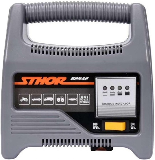 Prostownik do akumulatorów STHOR 12V 6A 90Ah LED wskaźnik naładowania (82542_sth) - obraz 1