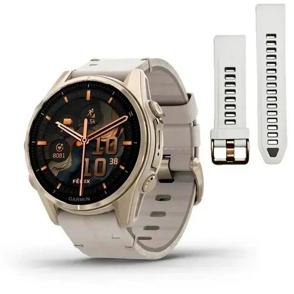 Смарт-годинник Garmin fenix 8 43mm,AMOLED,Saph,SftGldSS/FogGryLeatherBnd,Excl - изображение 2