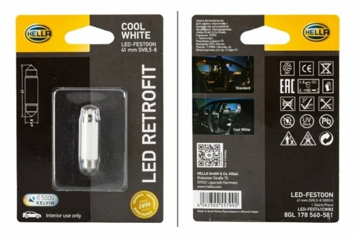 Żarówka samochodowa Hella LED Retrofit 1 W 12 V SV8.5-8 (8GL178560581) - obraz 2