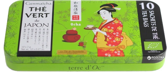 Органический японский зеленый чай Terre d'Oc гэммайтя 10 x 2 г