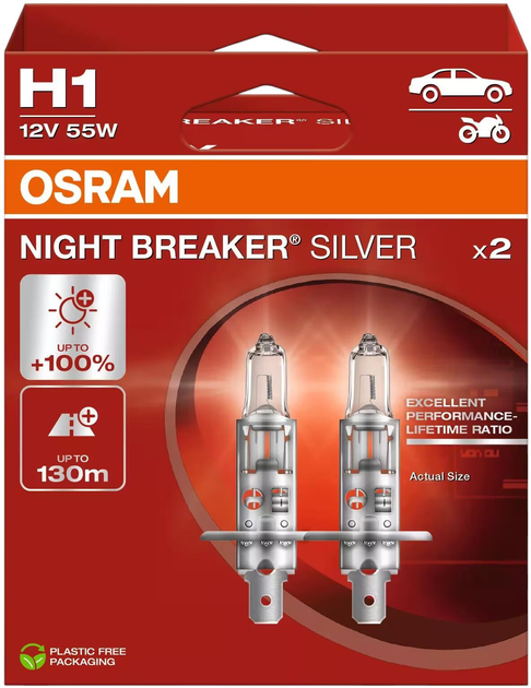Zestaw żarówek samochodowych Osram Night Breaker Silver H1 55 W 12 V 2 szt (64150NBS-2HB) - obraz 2