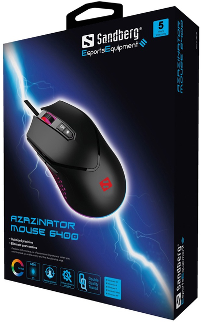 Mysz Sandberg Azazinator Mouse Black (640-20) - obraz 5