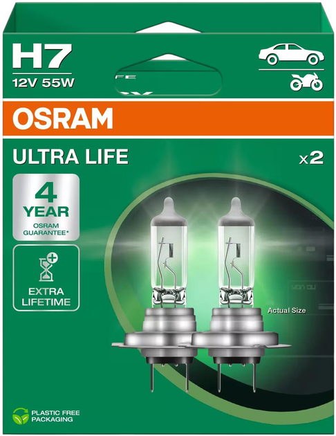 Zestaw żarówek samochodowych Osram Ultra Life H7 55 W 12 V 2 szt (64210ULT-2HB) - obraz 2