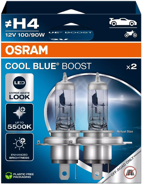 Zestaw żarówek samochodowych Osram Cool Blue H4 100/90 W 12 V 2 szt (62193CBB-2HB) - obraz 1