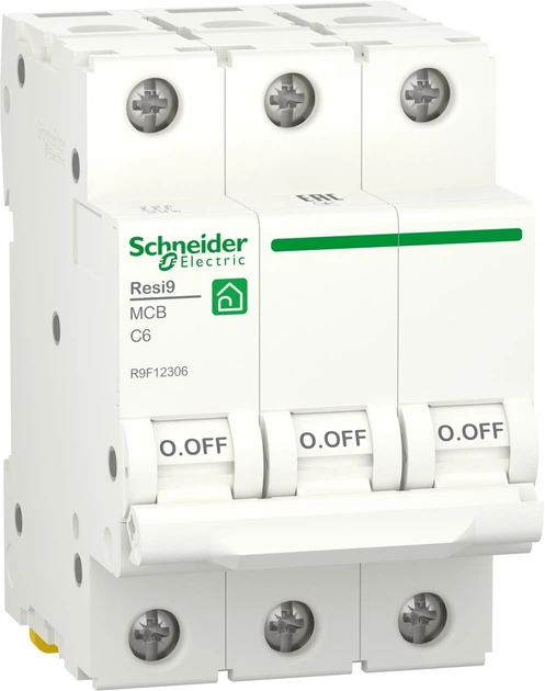 Автоматичний вимикач 3-полюсний Schneider Electric RESI9 3P 6A C 6 kA R9F12306 - Фото 1 Автоматичний вимикач 3-полюсний Schneider Electric RESI9 3P 6A C 6 kA R9F12306 - изображение 1