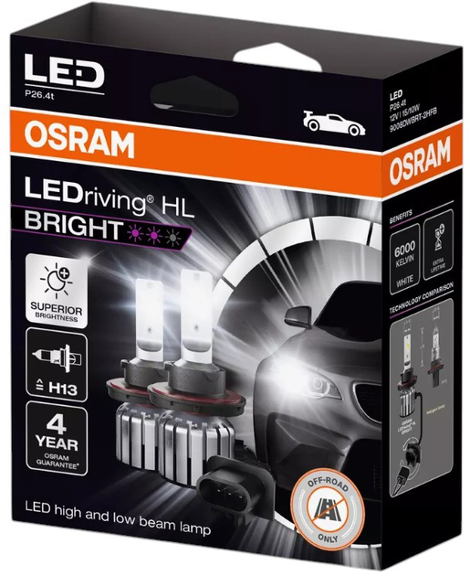 Zestaw żarówek samochodowych Osram LEDriving HL Bright H13 15/10 W 12 V 2 szt (9008DWBRT-2HFB) - obraz 2