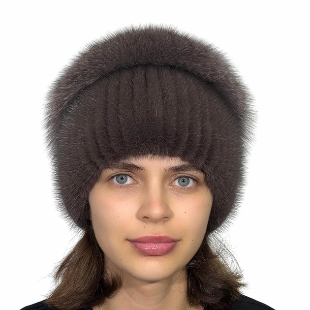 Шапка норковая вязаная Меховой Стиль Перо 54-60 Кофейный (129/L) - Фото 3 Шапка норковая вязаная Меховой Стиль Перо 54-60 Кофейный (129/L) - изображение 3