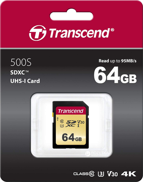 Карта пам'яті Transcend 500S SDXC 64GB Class 10 UHS-I U3 V30 (TS64GSDC500S) - зображення 2