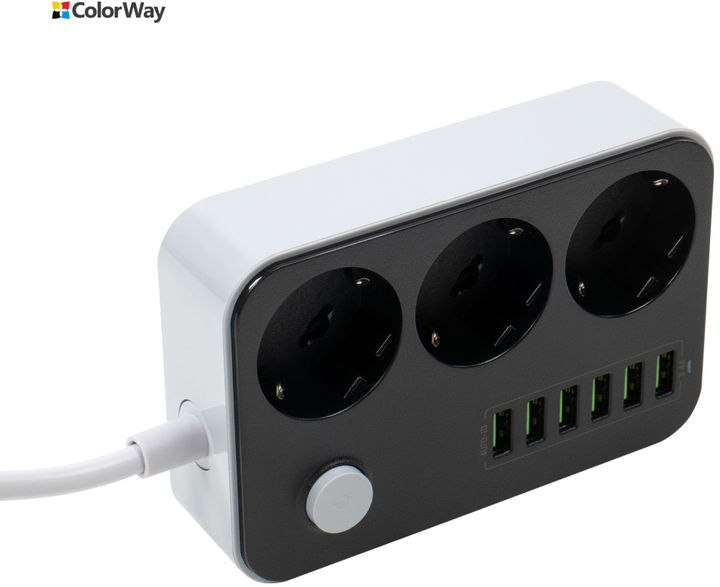 Listwa zasilająca ColorWay 3 gniazda/6 portów USB, czarna (CW-CHE36B) - obraz 4