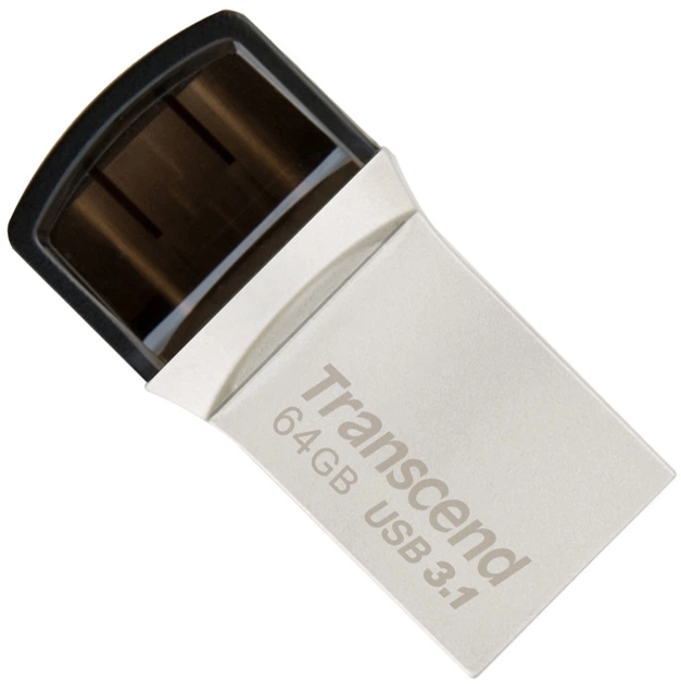 Pamięć flash USB Transcend JetFlash 890 64GB USB 3.1 Gen1 + Type-C Silver (TS64GJF890S) - obraz 1