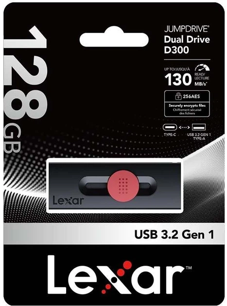 Pamięć flash USB Lexar JumpDrive D300 Dual 128GB USB 3.2 Gen2x2 Black/Red (LJDD300128G-BNBNG) - obraz 4