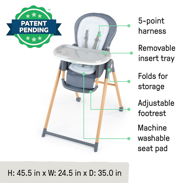 Krzesełko do karmienia Ingenuity Deluxe 7 w 1  Proper Positioner Chambray (0074451168695) - obraz 2
