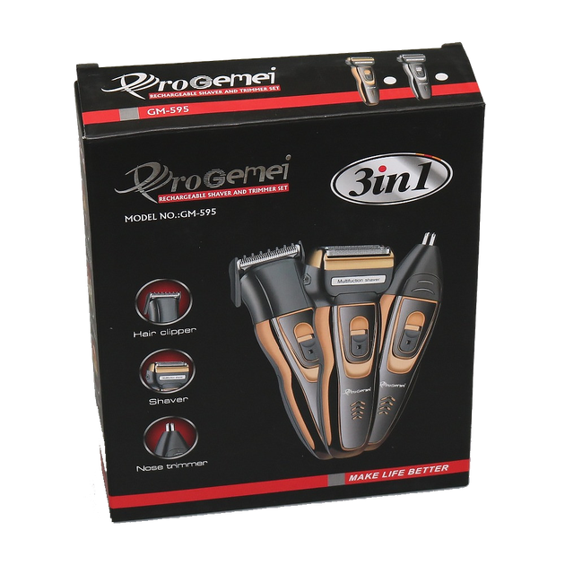 Мужской триммер ProGemei Gold GM-595 аккумуляторная бритва для стрижки волос и бороды 3 Вт черный/золотистый - Фото 4 Мужской триммер ProGemei Gold GM-595 аккумуляторная бритва для стрижки волос и бороды 3 Вт черный/золотистый - изображение 4