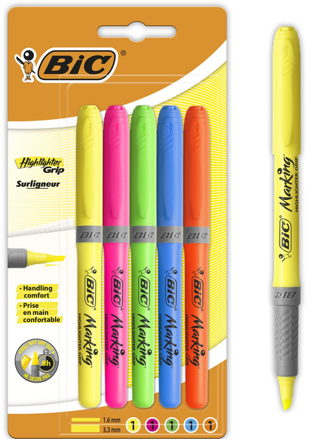 Набір маркерів BIC Highlighter Grip Multicolour 5 шт (3086126620688) - зображення 1