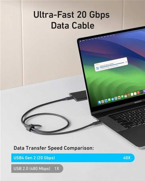 Kabel Anker USB-C - USB-C 240W 20 Gbps 4K Video Transfer Bio-Nylon 0.9 m Black (A80N1H11) - obraz 3