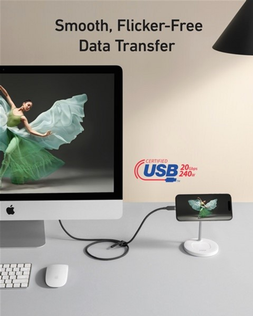 Kabel Anker USB-C - USB-C 240W 20 Gbps 4K Video Transfer Bio-Nylon 0.9 m Black (A80N1H11) - obraz 4