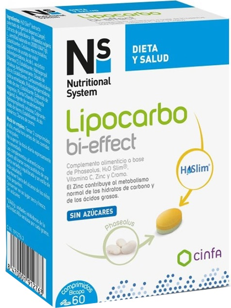 Suplement diety NS Cynfa Nutritional System Lipocarbo Bi-Effect 60 tabletek (8470001912763) - obraz 1