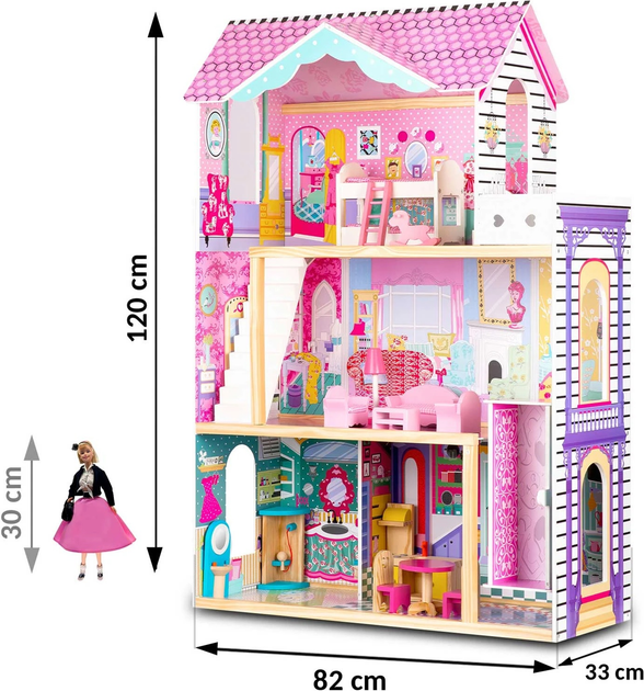 Drewniany domek dla lalek Ricokids 3-piętrowy (5903890605476) - obraz 12