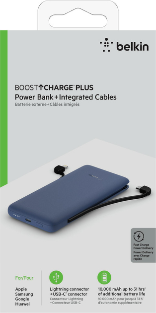 УМБ Belkin BoostCharge Plus 10000 mAh 23W Built-In USB-C Lightning Blue (BPB006BTBLU) - зображення 5