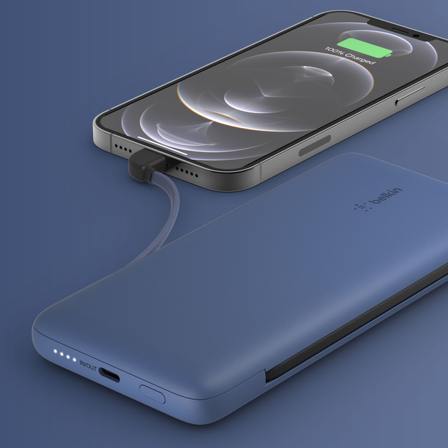 УМБ Belkin BoostCharge Plus 10000 mAh 23W Built-In USB-C Lightning Blue (BPB006BTBLU) - зображення 6