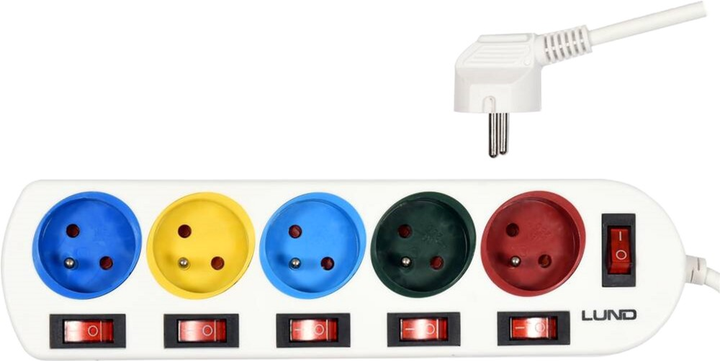 Przedłużacz listwowy LUND 2m, 5 gniazd z włącznikami, 3x1 mm2, z uziemieniem (72460_sth) - obraz 2