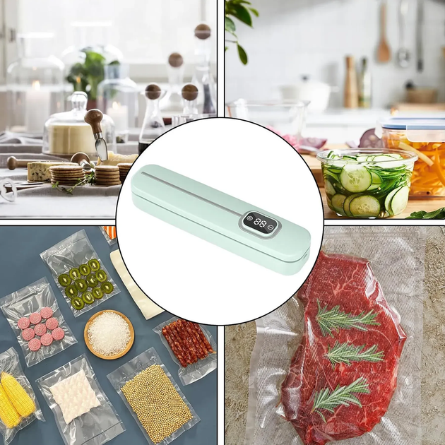 Вакуумний пакувальник з LED дисплеєм Вакууматор для їжі вологих та сухих продуктів м'яса овочів зелені для тривалого зберігання з запаюванням 33×7.5см 220v UKC Vacuum Sealer - изображение 3