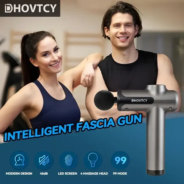Массажный пистолет Dhovtcy Smart Fascia Gun N3, серый, 99 скоростей, 4 насадки, аккумулятор 1800 mAh, USB-C - изображение 4