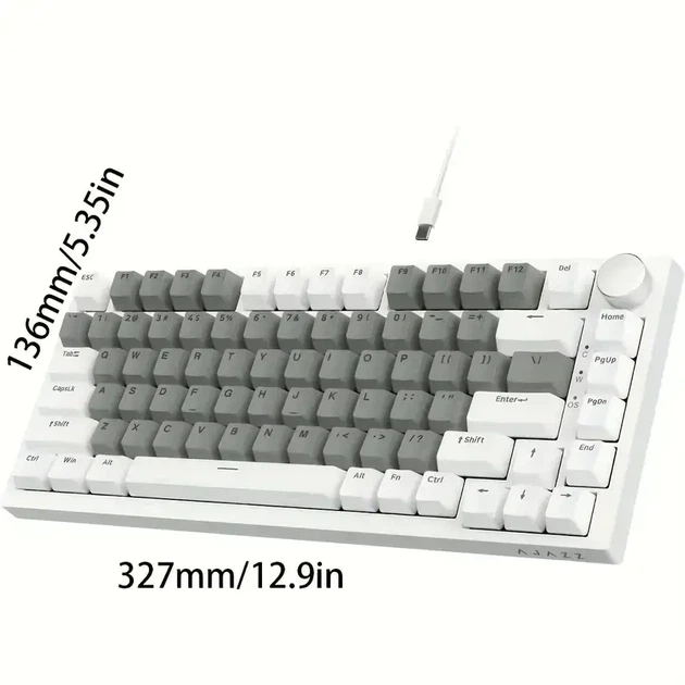 Механическая клавиатура Ajazz AK820 Mille-feuille Yellow Switches, серо-белая, белая подсветка, Hot-Swap, 75% формат, проводная - Фото 5 Механическая клавиатура Ajazz AK820 Mille-feuille Yellow Switches, серо-белая, белая подсветка, Hot-Swap, 75% формат, проводная - изображение 5